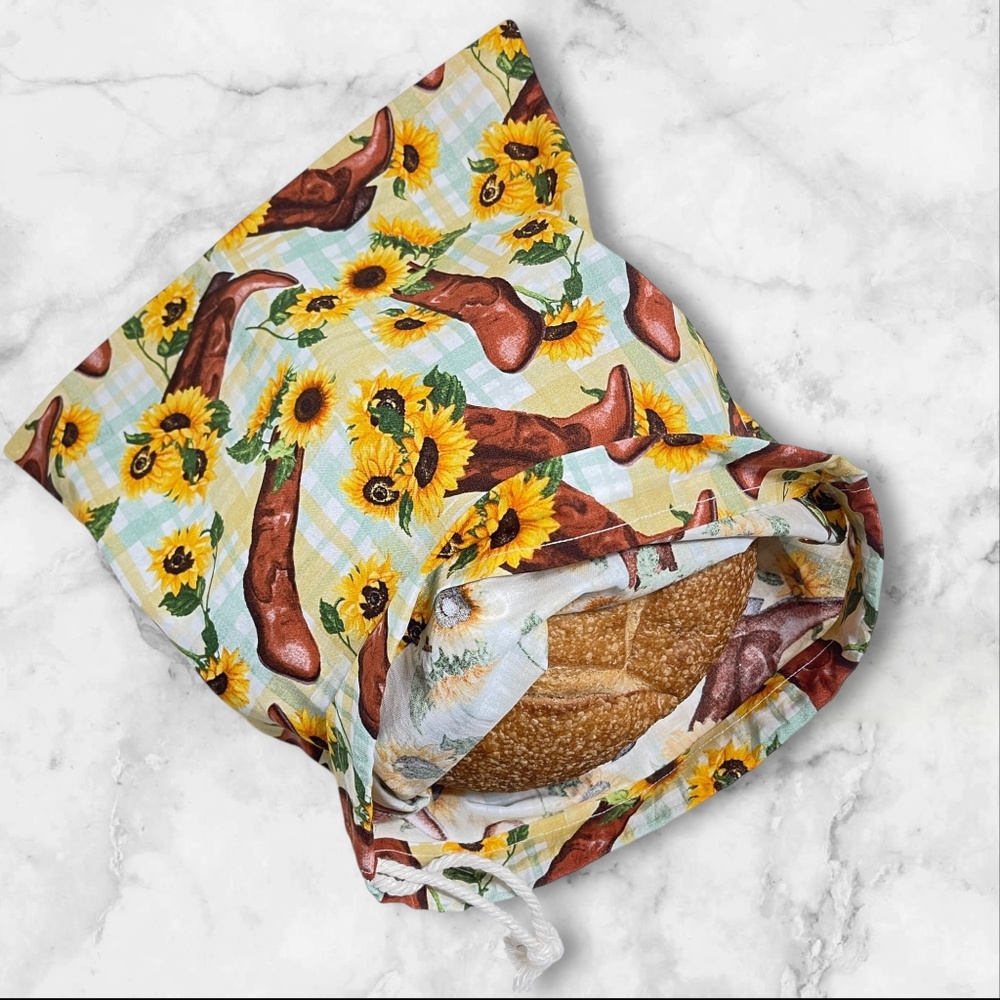 Rustic Farmhouse Cotton Bread Bag, Handmade Reusable Linen Bread Storage